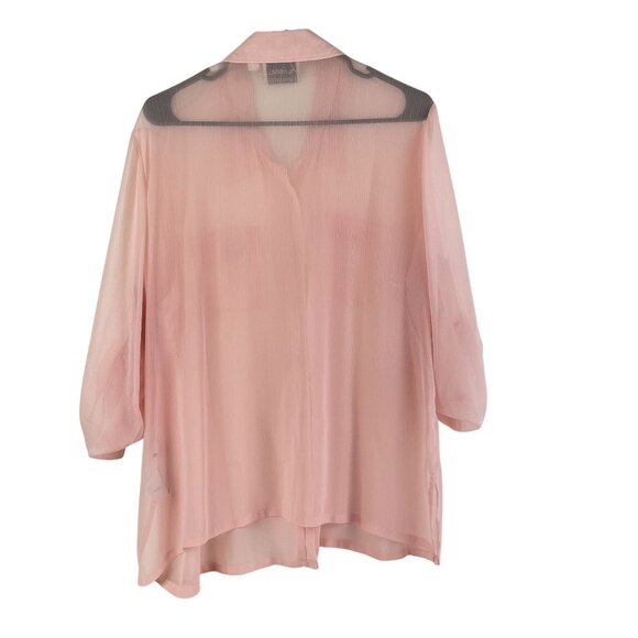 Lot of 2 Linea by Louis Dell O'lio Chiffon Button Front Blouses Pink Black Sz XL - Picture 3 of 9